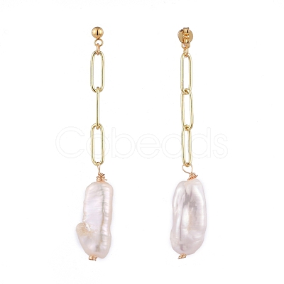 Nuggets Natural Keshi Pearl Dangle Stud Earring EJEW-JE04175-1