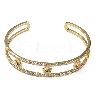 Cubic Zirconia Hamsa Hand Open Cuff Bangle BJEW-N012-039-1