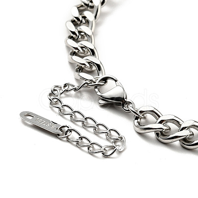 Non-Tarnish 304 Stainless Steel Rectangle Pendant Necklace with Curb Chains for Men Women NJEW-P229-18P-1