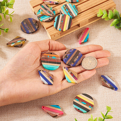 Pandahall 16Pcs 8 Style Transparent Resin & Walnut Wood Pendants RESI-TA0002-06-1