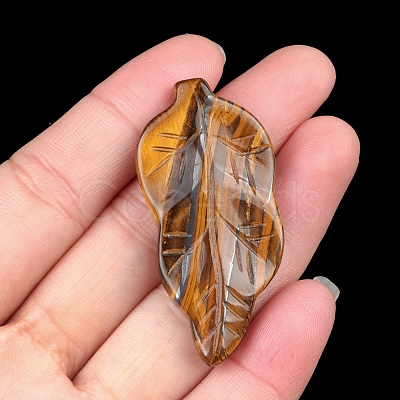 Natural Tiger Eye Carved Healing Leaf Stone PW-WG31545-14-1