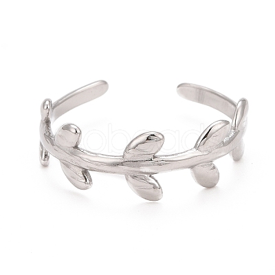 Non-Tarnish 304 Stainless Steel Leaf Wrap Open Cuff Ring for Women RJEW-C025-15P-1