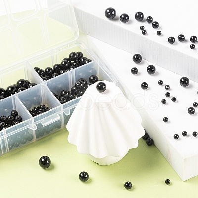 340Pcs 4 Sizes Synthetic Black Stone Beads Strands G-LS0001-10-1