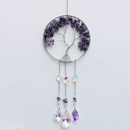 Natural Amethyst Tree of Life Pendant Decorations TREE-PW0002-13E-1