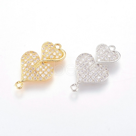 Brass Micro Pave Cubic Zirconia Heart To Heart Links ZIRC-L068-20-1