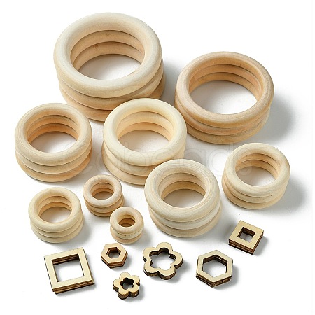 45Pcs 15 Styles Unfinished Wood Linking Rings WOOD-YW0001-15-1