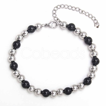 Simple Fashion Round Stainless Steel Beaded Bracelets for Women UG2742-10-1