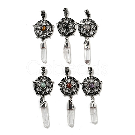 Natural Mixed Gemstone & Prism Quartz Crystal Big Pendants G-K338-16AS-1