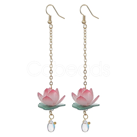 3D Lotus Plastic Dangle Earrings EJEW-JE05525-02-1