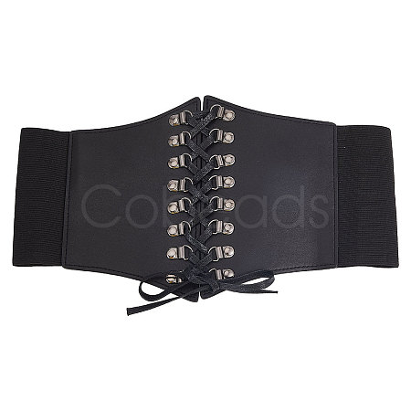 PU Leather Wide Elastic Corset Belts with Alloy Findings AJEW-WH0518-51-1