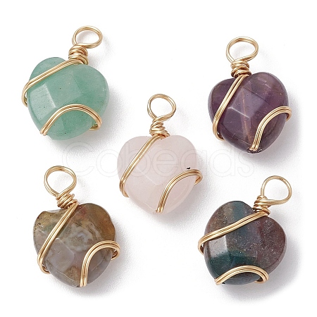 Natural & Synthetic Mixed Gemstone Coppwer Wire Wrapped Pendants PALLOY-JF02315-1