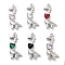 Rack Plating Alloy Rhinestone Pendants, Lead Free & Cadmium Free & Nickel Free, Dinosaur, Heart, Mixed Color, Platinum, 32x15x5mm, Hole: 1.8mm