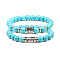 2Pcs Couple Alloy Star Owl & Synthetic Turquoise Stretch Bracelets Sets, for Valentine's Day Gifts, Turquoise, Elastic