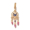 Rack Plating Alloy Rhinestone European Dangle Charms, Woven Web/Net with Feather Large Hole Charms, Enamel Style, Golden, 41mm, Hole: 4.8mm