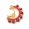 Faceted Round Natural Red Jasper & Glass Seed Beads Pendants, Alloy Moon with Star Charms, Golden, 23.8x21.5x2.3mm, Hole: 1.6mm