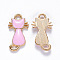 Alloy Enamel Pendants, Cat Shape, Light Gold, Pink, 22x12x2~3mm, Hole: 2mm