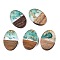 Transparent Resin and Walnut Wood Pendants, Oval Charms with Gold Foil, Pale Turquoise, 23x15.5x3.5mm, Hole: 2mm