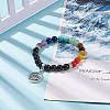 Natural Black Agate & Mixed Gemstone Stretch Bracelet with Alloy Lotus Charms BJEW-TA00134-01-2
