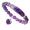 Natural Amethyst Curved Rectangle Stretch Braclets with Heart Charm PW-WG54678-01-1