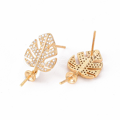 Brass Micro Pave Clear Cubic Zirconia Stud Earrings Findings KK-T062-133G-NF-1