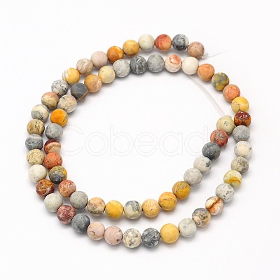 Frosted Round Natural Picasso Stone/Picasso Jasper Beads Strands G-N0166-58-6mm-1