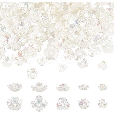 Nbeads 300Pcs 5 Style ABS Plastic Imitation Pearl Bead Caps OACR-NB0001-39-1