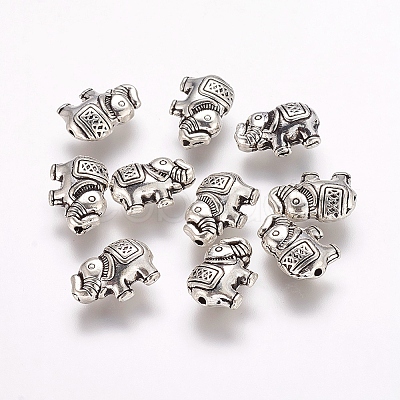 Tibetan Style Alloy Elephant Beads TIBEB-E070-AS-1