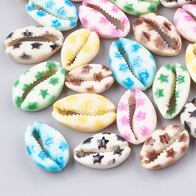 Printed Natural Cowrie Shell Beads X-SHEL-S274-03-1