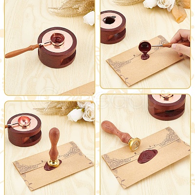 Brass Wax Seal Stamp with Rosewood Handle AJEW-WH0412-0287-1