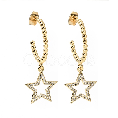 Clear Cubic Zirconia Ring with Star Dangle Stud Earrings EJEW-C008-14G-1