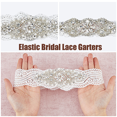 Flower Pattern Polyester Lace Elastic Bridal Garters AJEW-WH0470-67-1