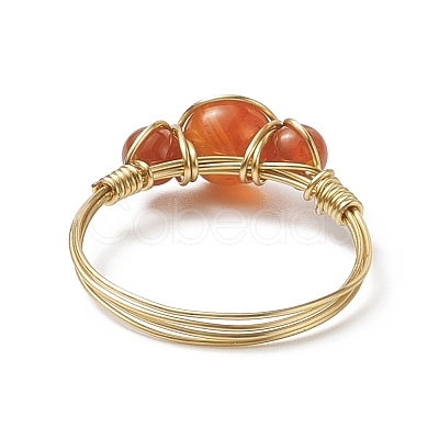 Natural Carnelian Round Braided Beaded Finger Ring RJEW-JR00550-01-1