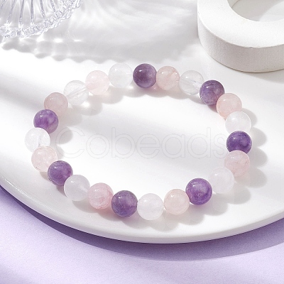 Natural Mixed Gemstone Round Beaded Stretch Bracelets for Women BJEW-JB10086-01-1