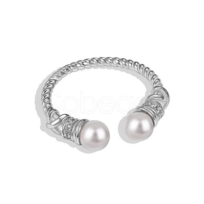 Anti-Tarnish Round Shell Pearl Cuff Ring RJEW-Q813-05P-1