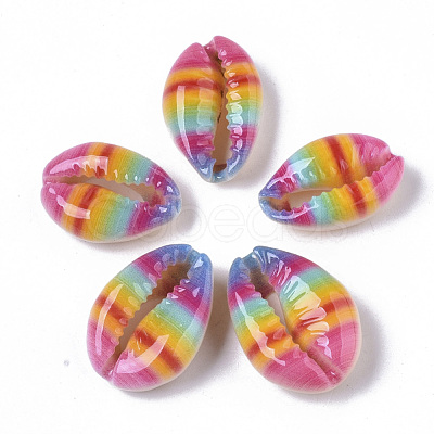 Printed Natural Cowrie Shell Beads X-SSHEL-R047-01-A06-1