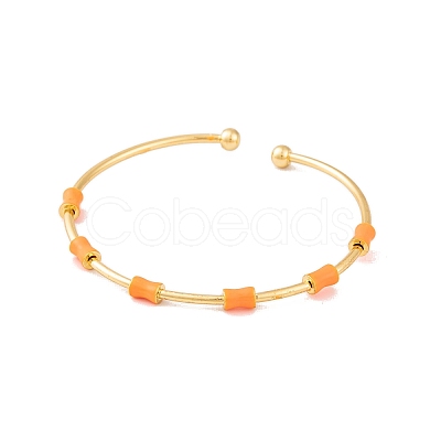 Brass Resin Bamboo Stick Open Cuff Bangles for Women BJEW-S147-02G-1