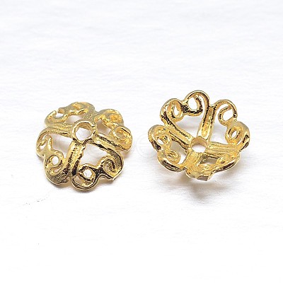 Real 18K Gold Plated 4-Petal 925 Sterling Silver Bead Caps STER-M100-07-1