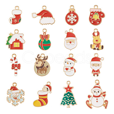 Pandahall 32Pcs 16 Styles Christmas Theme Alloy Enamel Pendants ENAM-TA0001-64-1