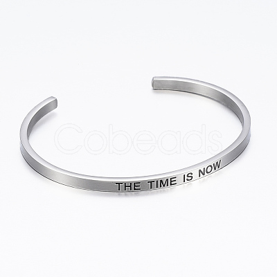 304 Stainless Steel Inspirational Cuff Bangles BJEW-K173-12P-1