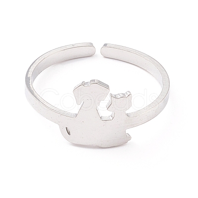 Non-Tarnish Kittens and Puppies 304 Stainless Steel Cuff Ring for Women RJEW-B035-09P-1