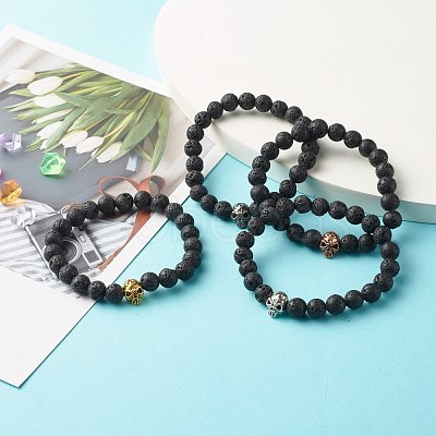 Natural Lava Rock Round Beads Stretch Bracelet BJEW-JB06832-1