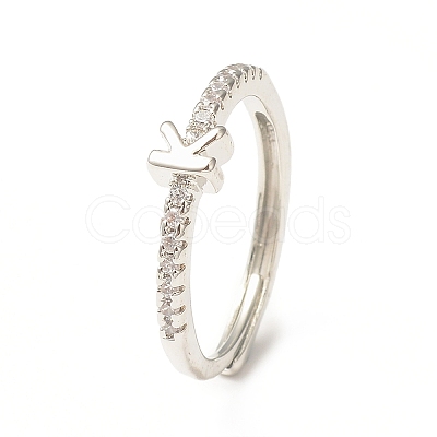 Clear Cubic Zirconia Initial Letter Adjustable Ring RJEW-C052-01P-K-1