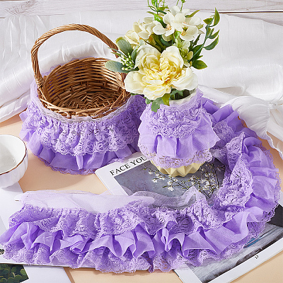 Gorgecraft 2 Yards 3 Layer Polyester Organza Ruffled Pleated Lace Flower Fabric Trim OCOR-GF0003-31B-1