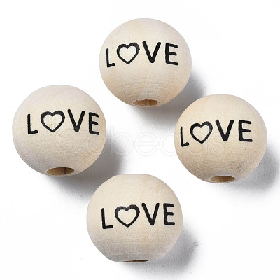 Printed Natural Wood European Beads WOOD-T019-43-1