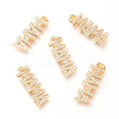 Brass Micro Pave Clear Cubic Zirconia Pendants ZIRC-O036-04G-1