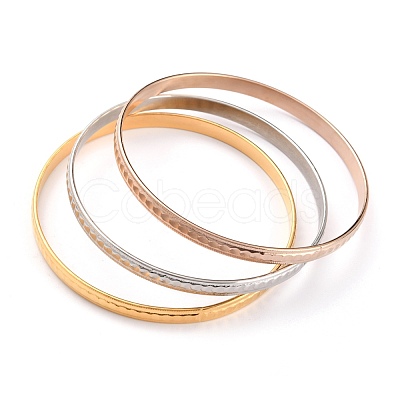 3Pcs 3 Colors Women's Simple Fashion 304 Stainless Steel Stackable Buddhist Bangles BJEW-H547-06-1