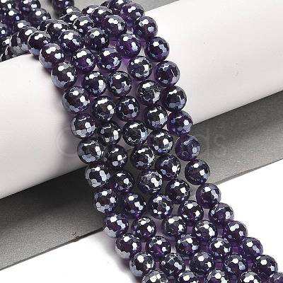 Electroplated Natural Amethyst Round Beads Strands G-L598-A05-02-1