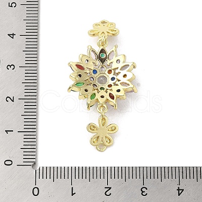 Rack Plating Brass Pave Colorful Cubic Zirconia Flower Connector Charms KK-C052-37A-G-1