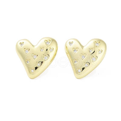 Heart Rack Plating Brass Micro Pave Cubic Zirconia Studs Earrings for Women EJEW-B047-01G-1