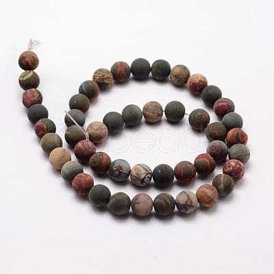 Natural Polychrome Jasper/Picasso Stone/Picasso Jasper Frosted Bead Strands G-O155-03A-8mm-1